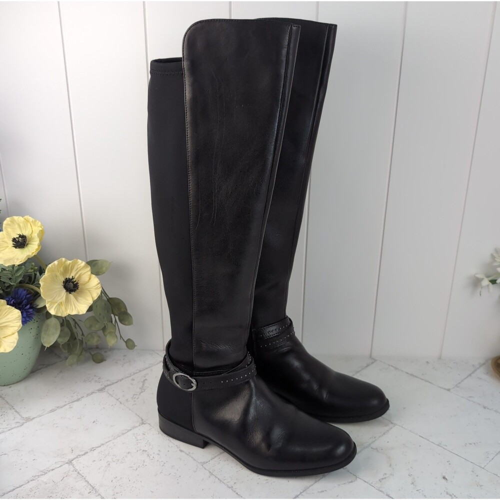 Bandolino Cassia Knee High Riding Boots Black Leather 8 M Stretch